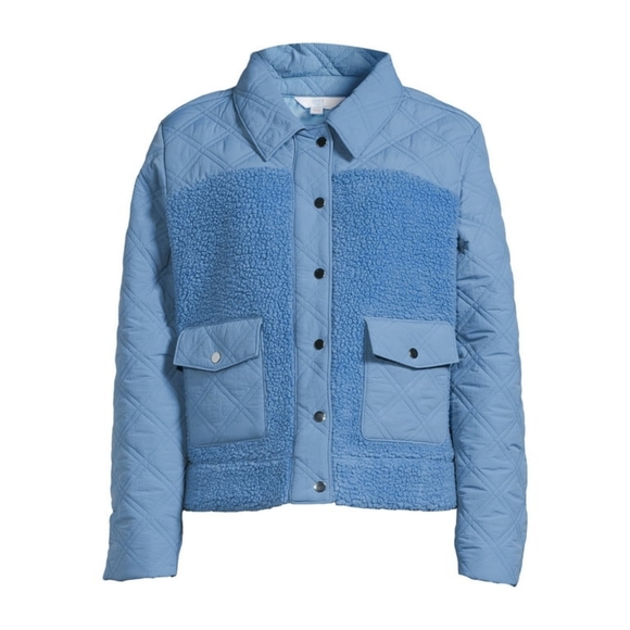 🆕Time & Tru Mix Media Teddy Sherpa Cropped Shacket Blue Ocean Size 1X (16W-18W) - Picture 5 of 9